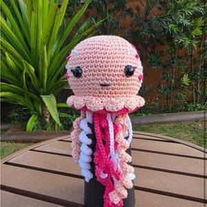 Handmade Pink and White Crochet Jellyfish Stuffed Animal